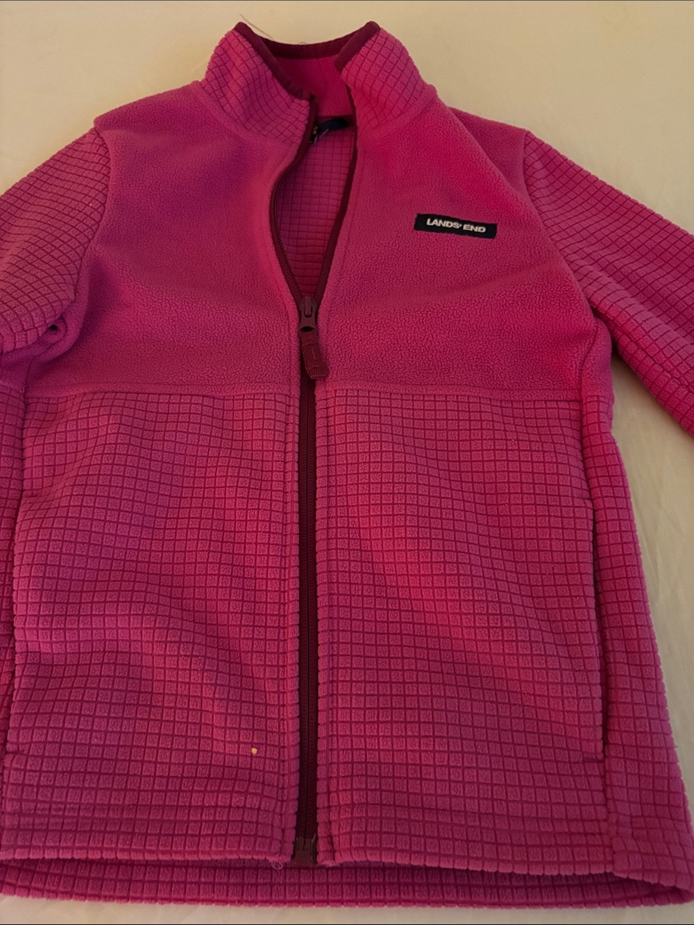 Lands' End Kids Bright Pink Grid-Textured Fleece Jacket